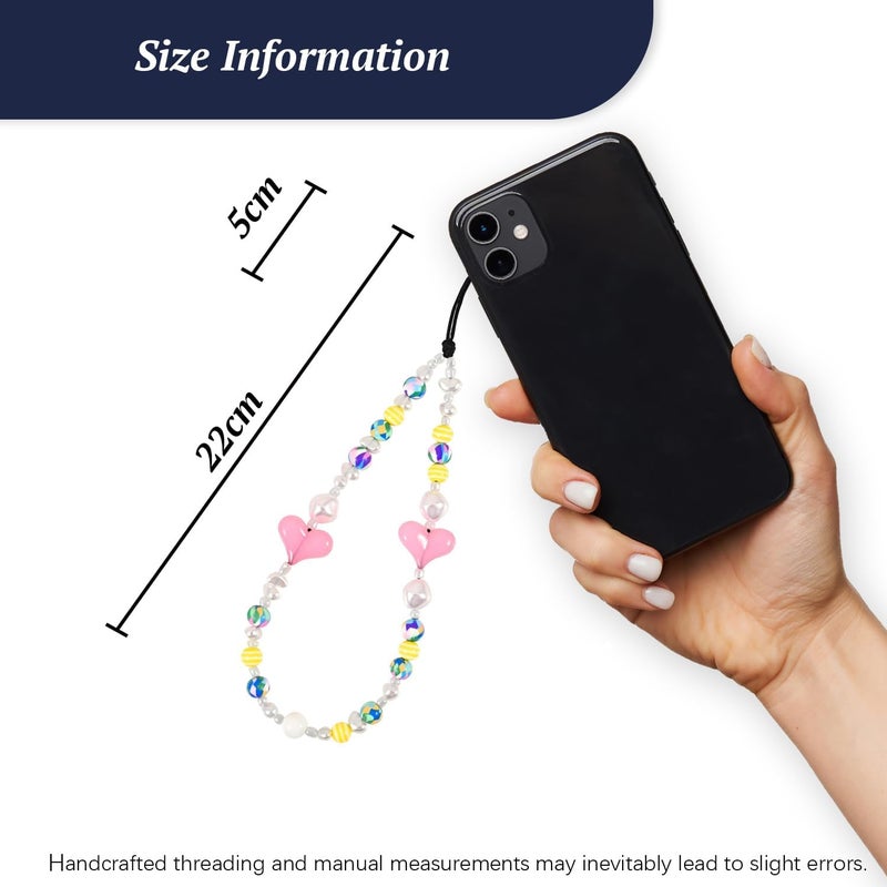 WCCH Beaded Phone Charm Y2K Kawaii Handmade Acrylic Phone Lanyard Wrist Strap for Camera Bag Airpods Keychain Charm Pink Heart - Image 5